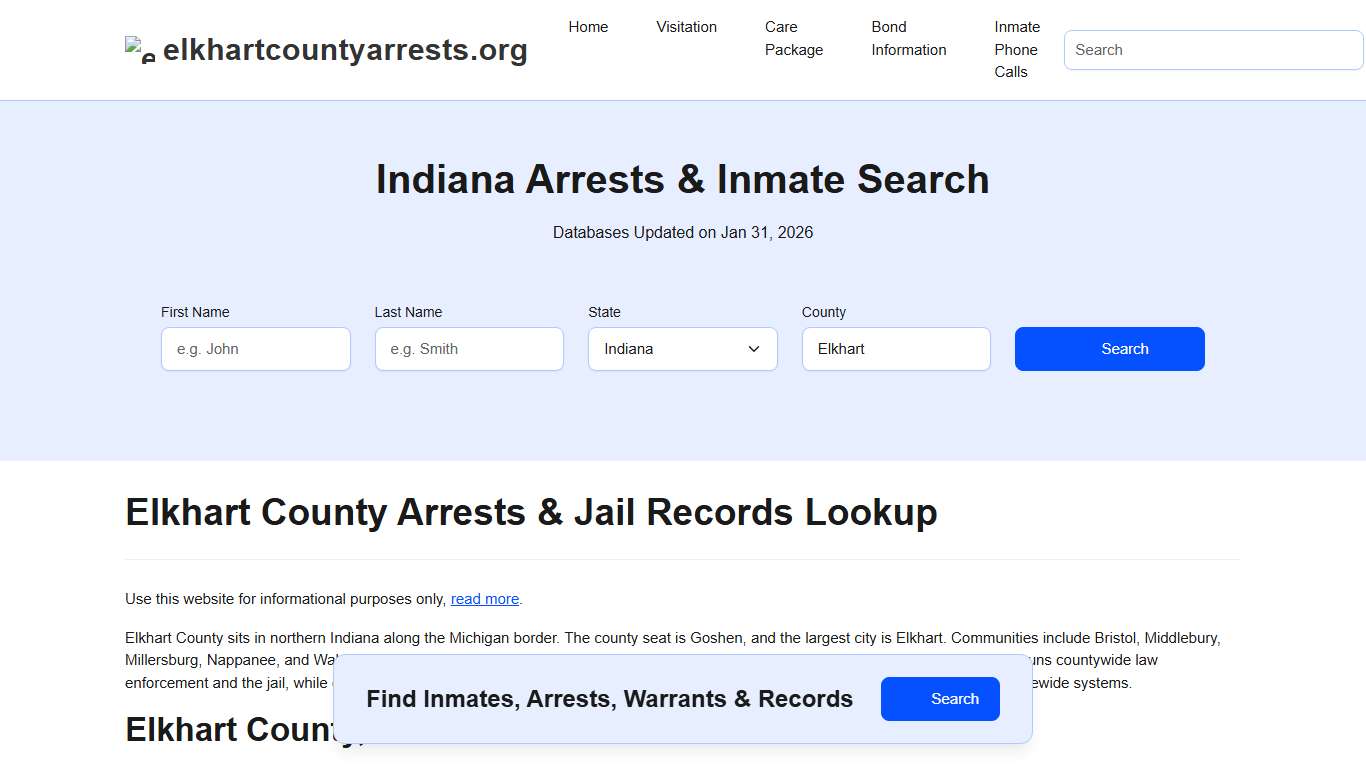 Elkhart County, IN Arrests, Warrants, Police Records Search